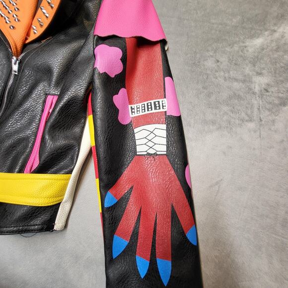 Azalea Wang Graffiti Screams Jacket Womens XL Moto Studded Faux Leather WX055D - Picture 6 of 15